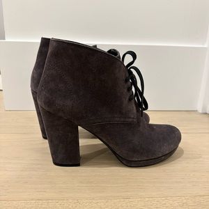 Prada Dark Brown Suede Lace-Up Ankle Booties